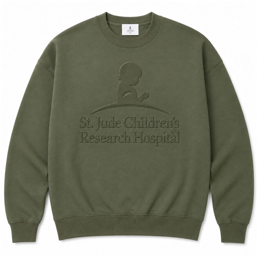 St. Jude Army Green Embossed Logo Crewneck Sweatshirt – Unisex